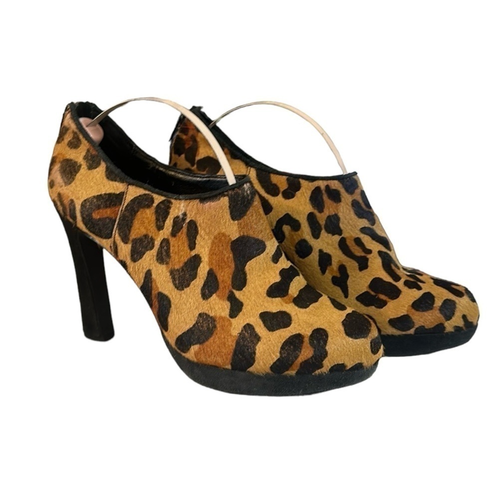 Audrey Brooks Calf Skin Cheetah Vintage Bootie Platform Heels Versatile Style
